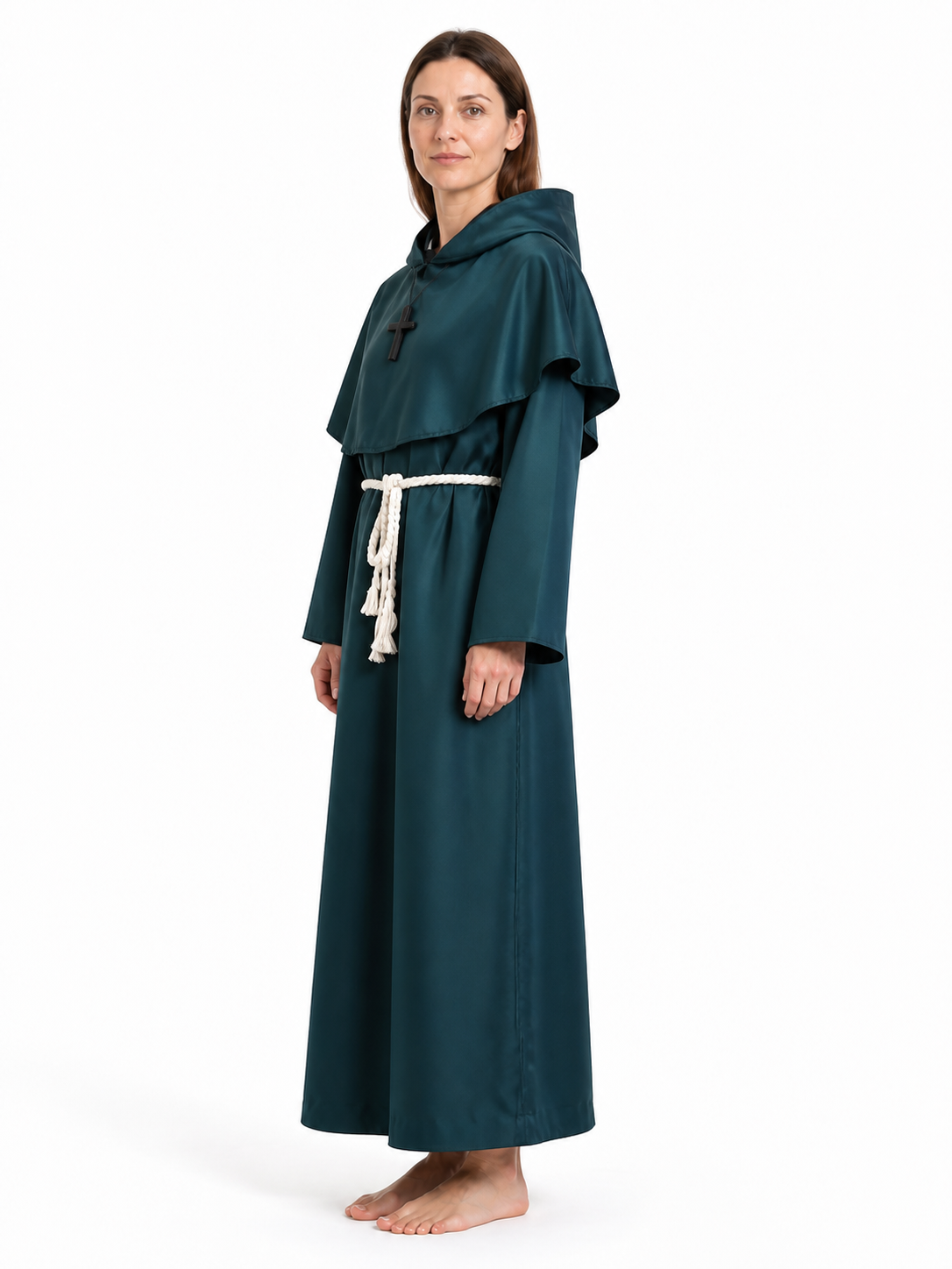 Medieval Hooded Cloak with Belt for Cosplay side view
