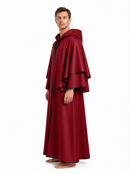 Red Hooded Robe with Black Trim for Cosplay side view