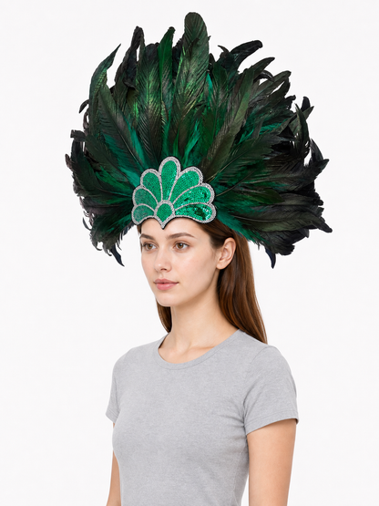 Carnival Headpiece with Green Feathers