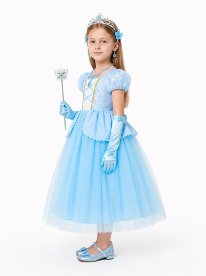 Cinderella Costume with Blue Dress and Accessories side view