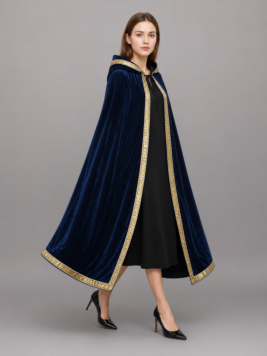 Dark Blue Hooded Carnival Cloak