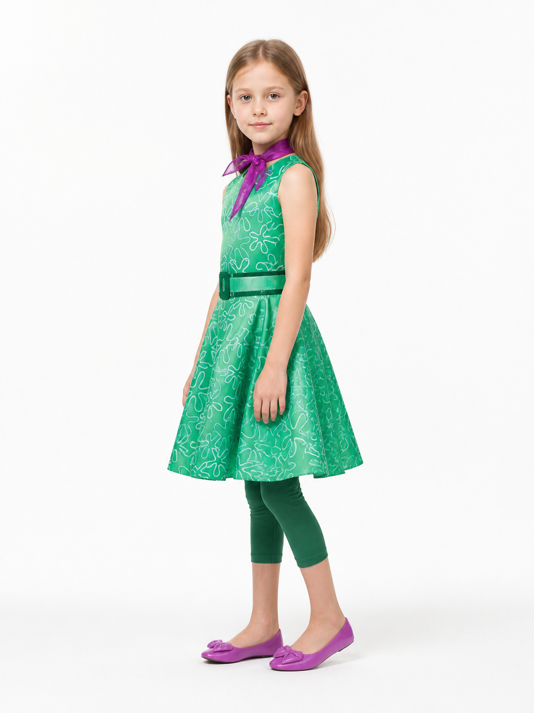 Green Kids' Inside Out 2 Cosplay Dress for Halloween side view