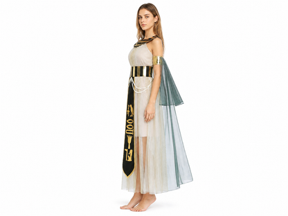Cleopatra Costume with Cape and Gold Belt side view
