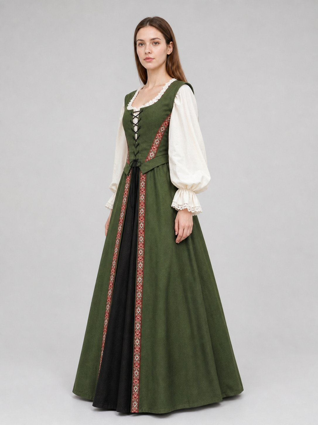 Renaissance-Style Dress with a Square Neckline