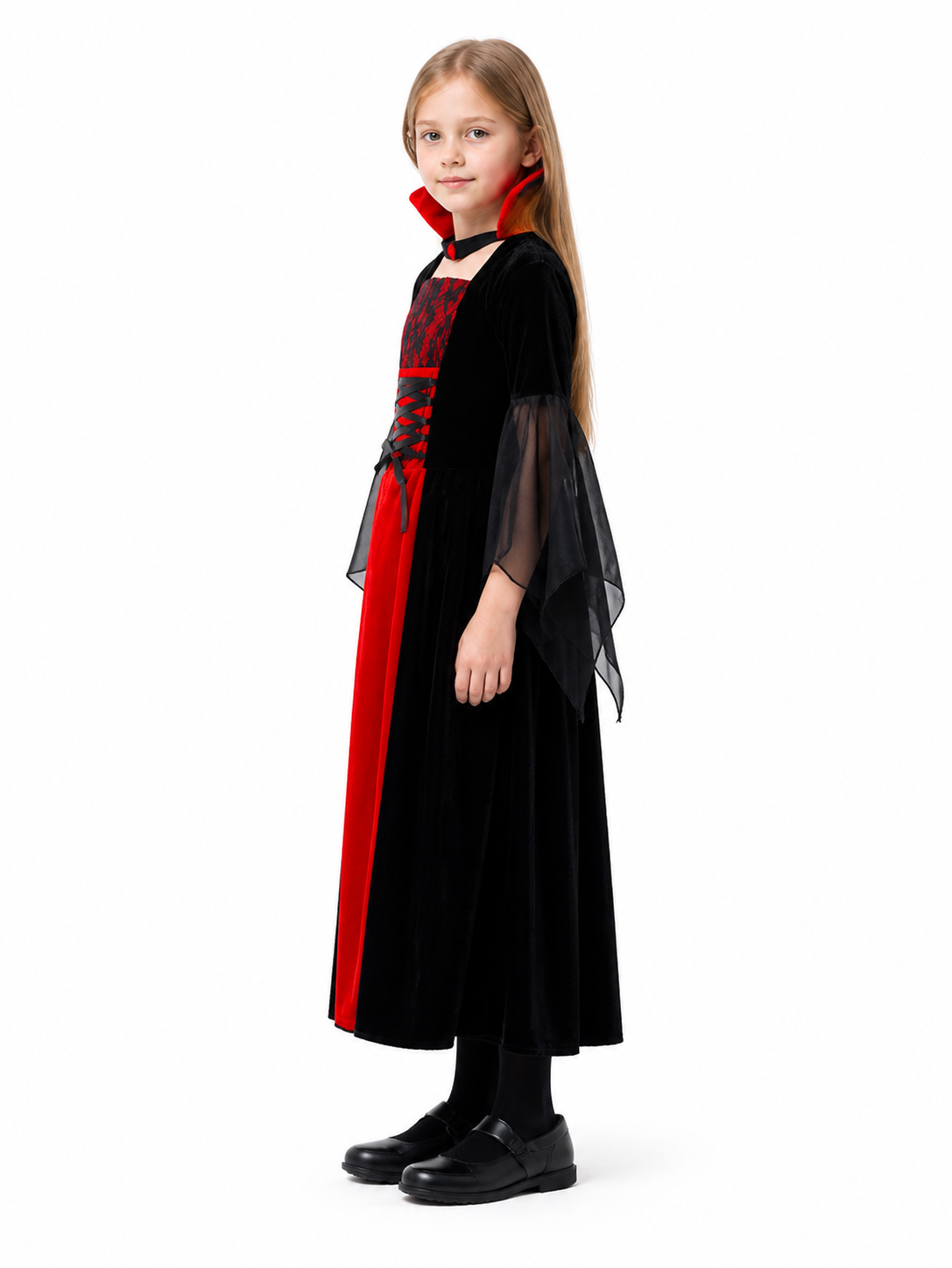 Gothic Vampire Costume with Red Dress side view