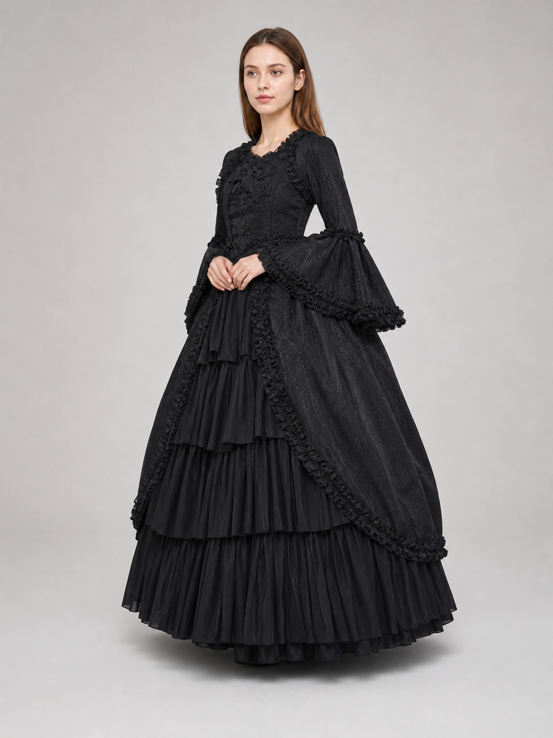 Gothic Victorian Dress with Sleeves and Ruffles