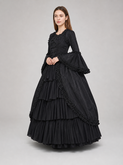 Gothic Victorian Dress with Sleeves and Ruffles