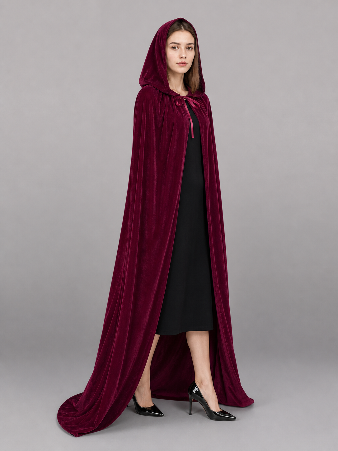 Burgundy Hooded Carnival Cloak for Cosplay