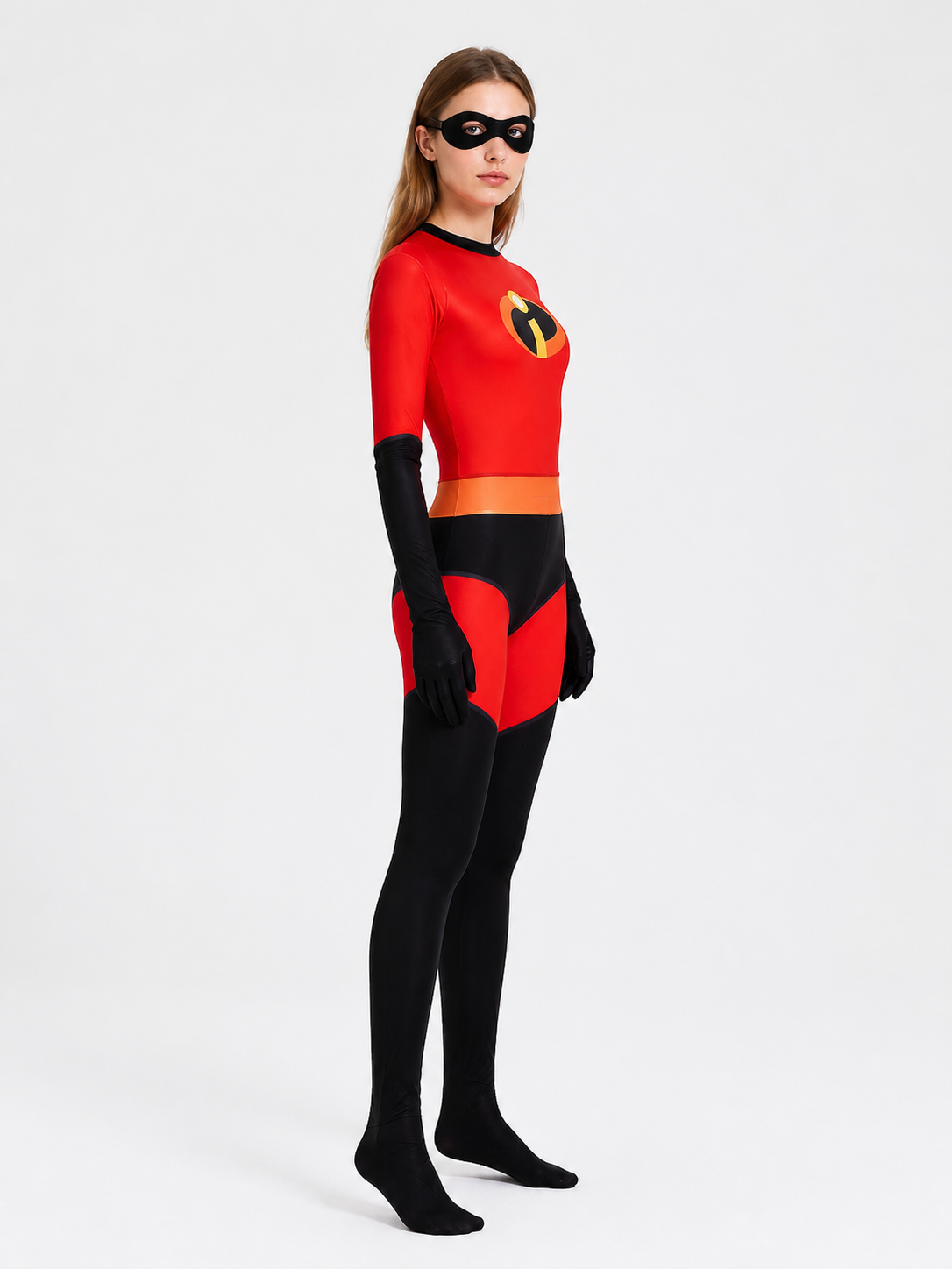 Red and Black Cosplay Jumpsuit with Mask side view