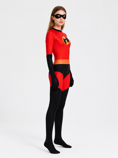Red and Black Cosplay Jumpsuit with Mask side view