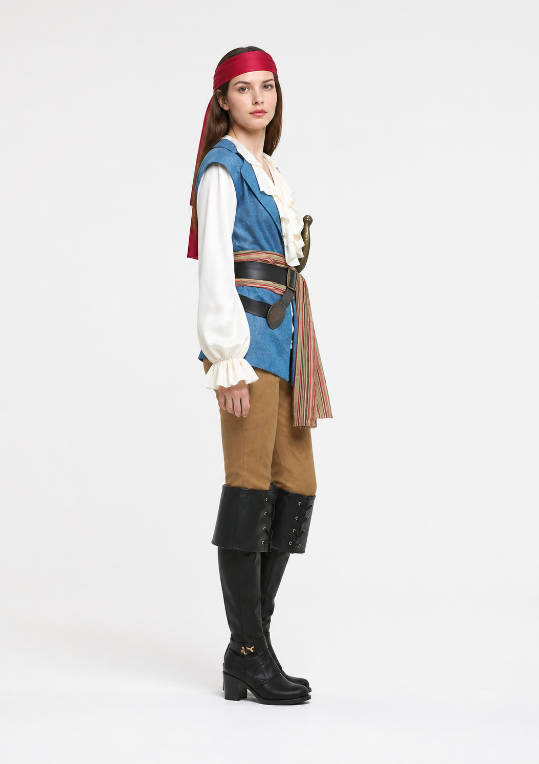 Pirate Costume with Vest and Striped Scarf side view