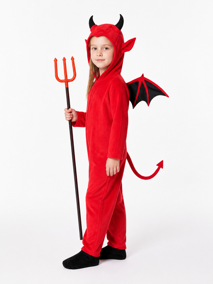 Demon Costume with Wings, Tail, and Trident side view