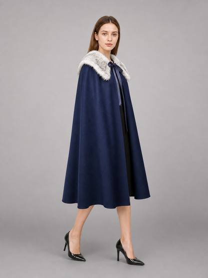 Blue Costume Cloak with Fur-Look Collar