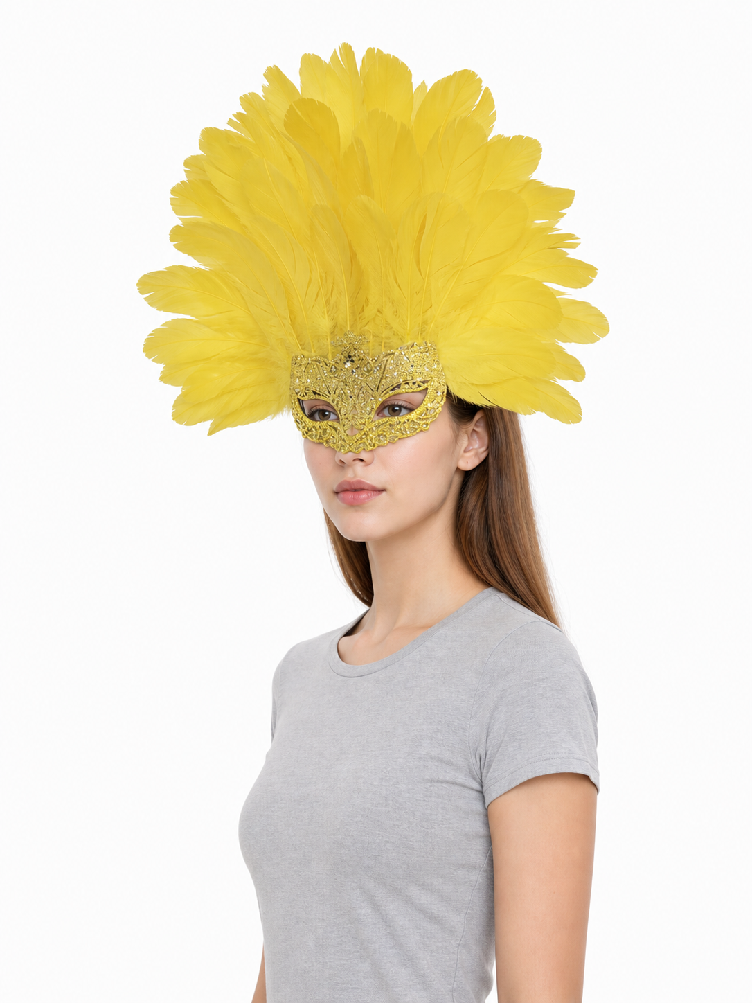 Carnival Mask with Yellow Feathers and Glitter