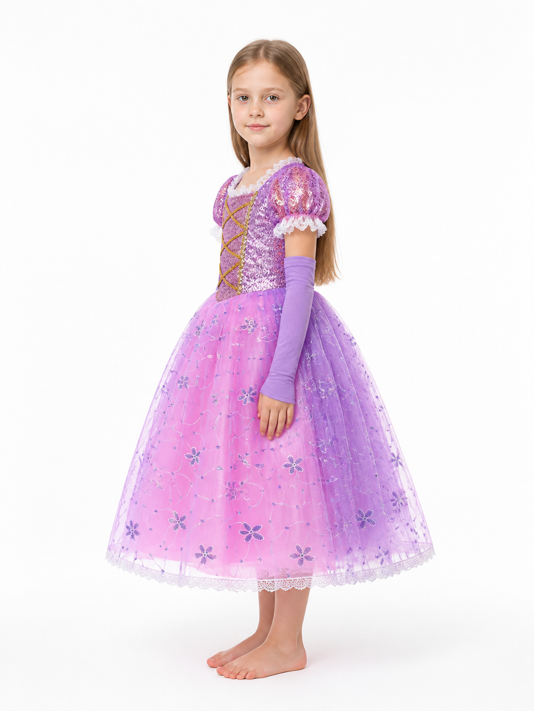 Children’s princess dress with a corset and full skirt side view