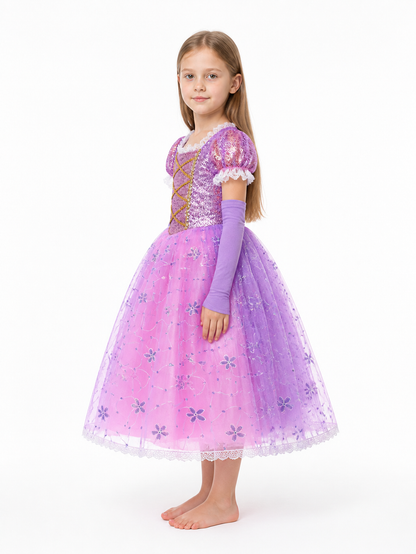 Children’s princess dress with a corset and full skirt side view