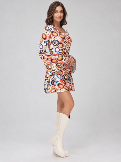 Disco-Style Costume Dress with Geometric Print