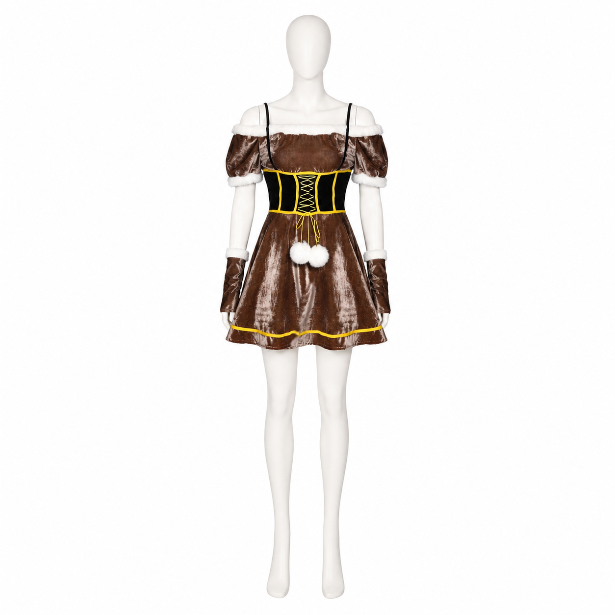 Deer Costume with Antlers, White Trim, and Pom-Poms side view