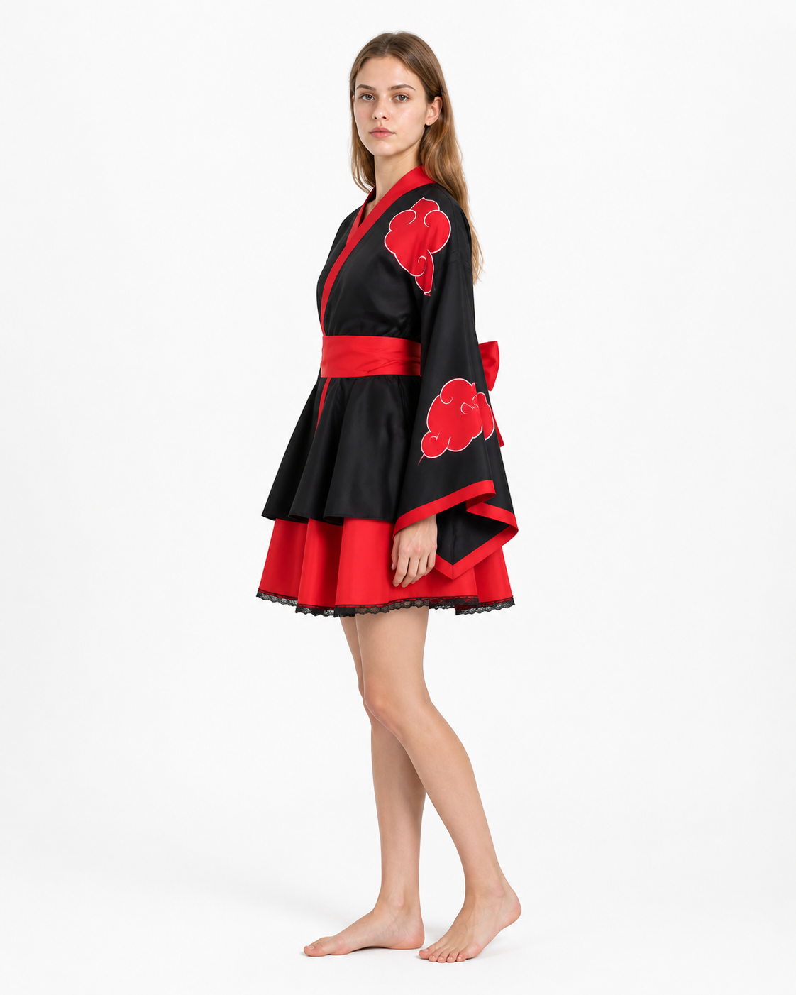 Black Anime Cosplay Dress with Red Clouds side view
