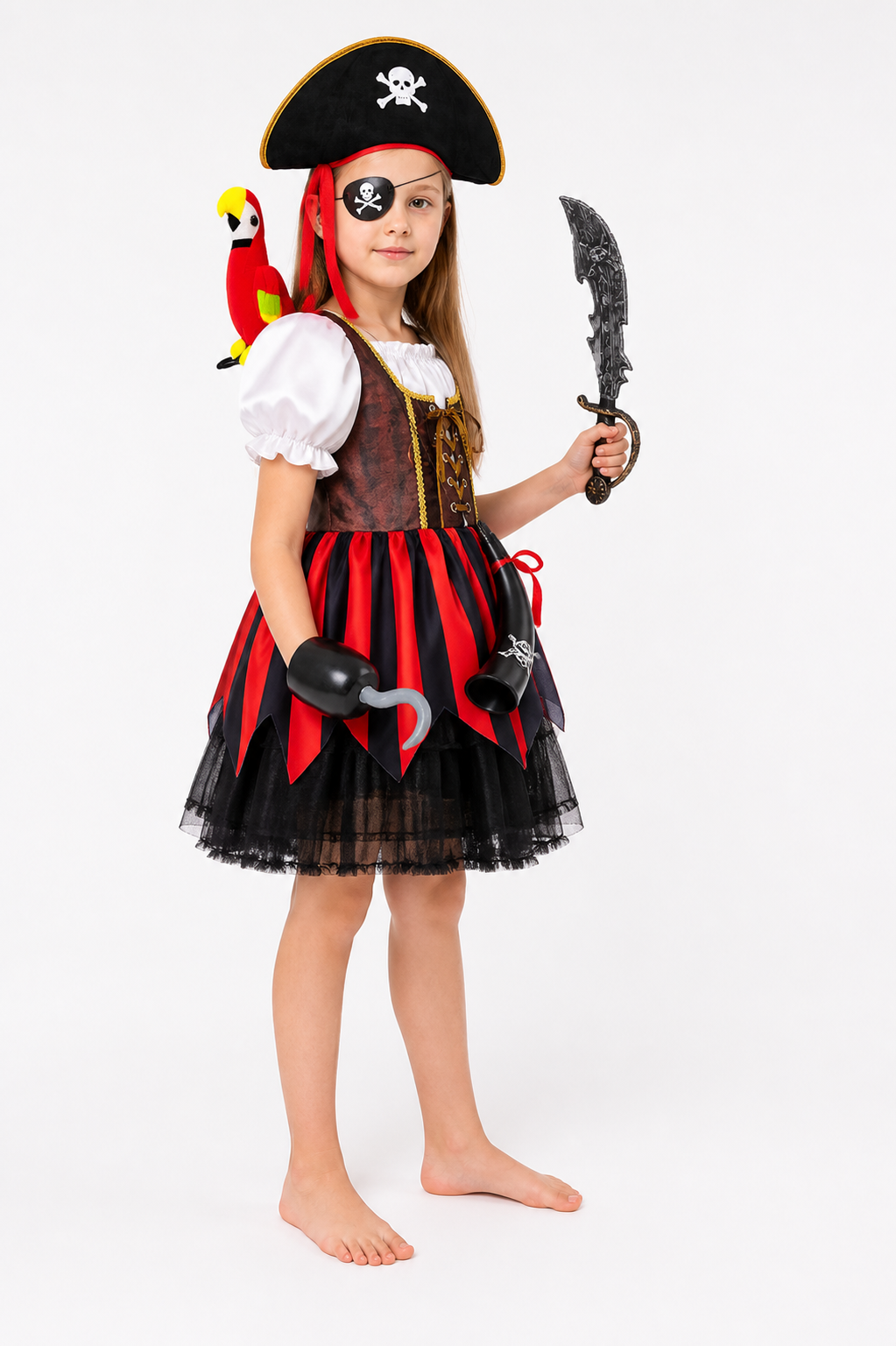 Pirate Costume with Dress and Carnival Accessories side view