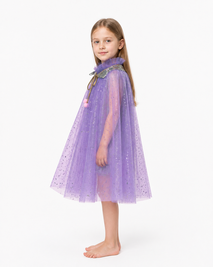 Children's Purple Carnival Cape with Stars side view