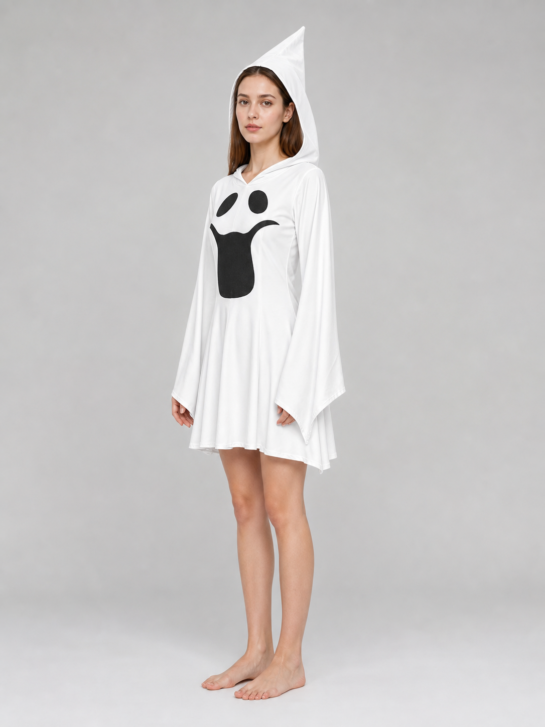 Ghost costume with hood, dress with gloves