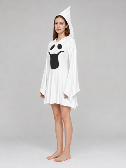 Ghost costume with hood, dress with gloves