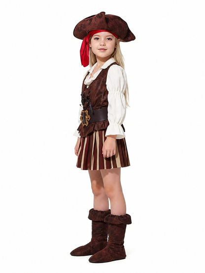 Children’s Pirate Costume with Striped Skirt and Hat side view