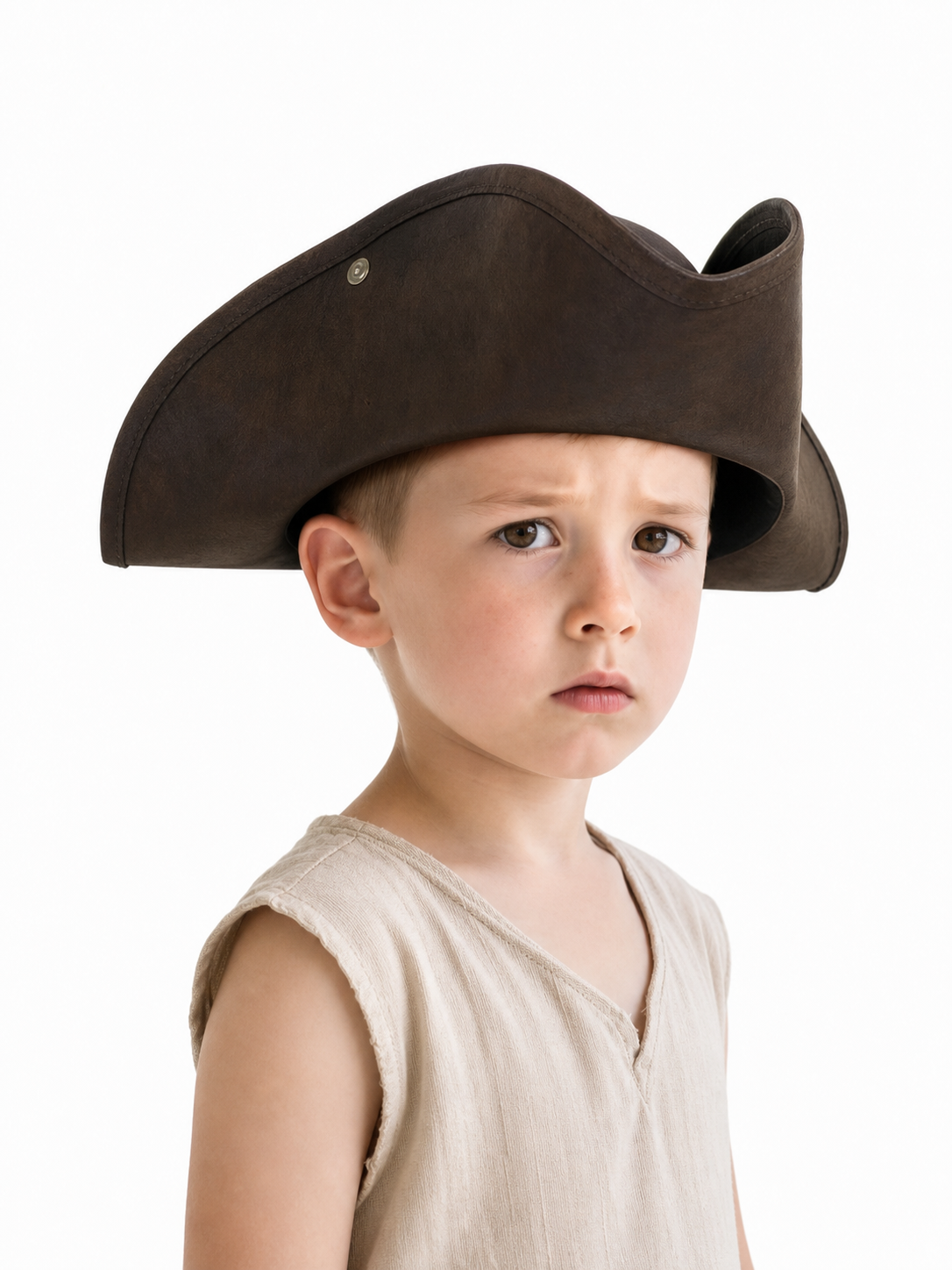 1pc Children's Dark Brown Tricorn Pirate Hat, Wide Curved Brim Costume Accessory for Pirate-Themed Dress-Up Parties and Role-Play