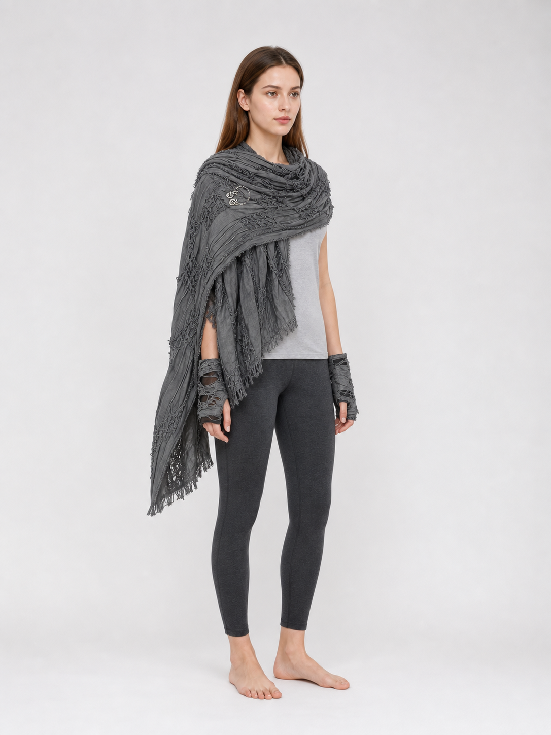 Hooded scarf with fingerless gloves, grunge design