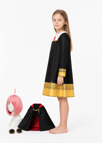 Anya Forger Cosplay Costume with Cape from SPY x FAMILY side view