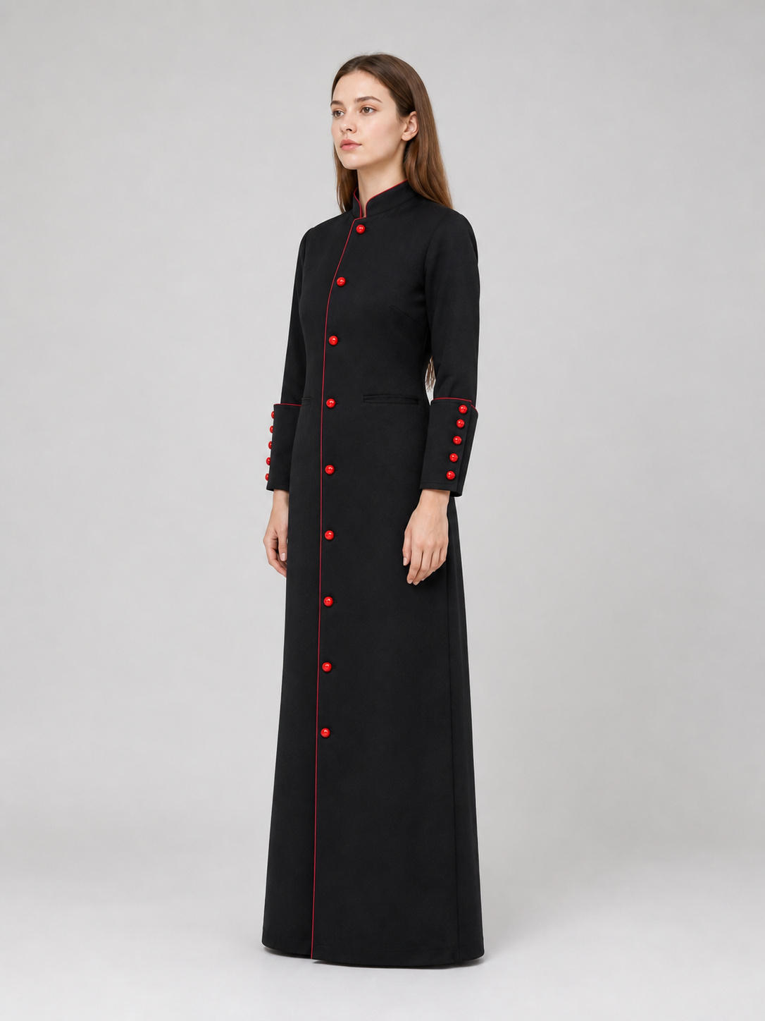 Black Long Coat with Red Trim for Cosplay