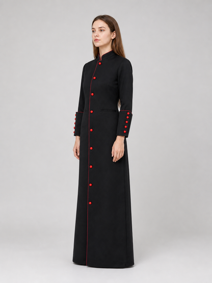 Black Long Coat with Red Trim for Cosplay