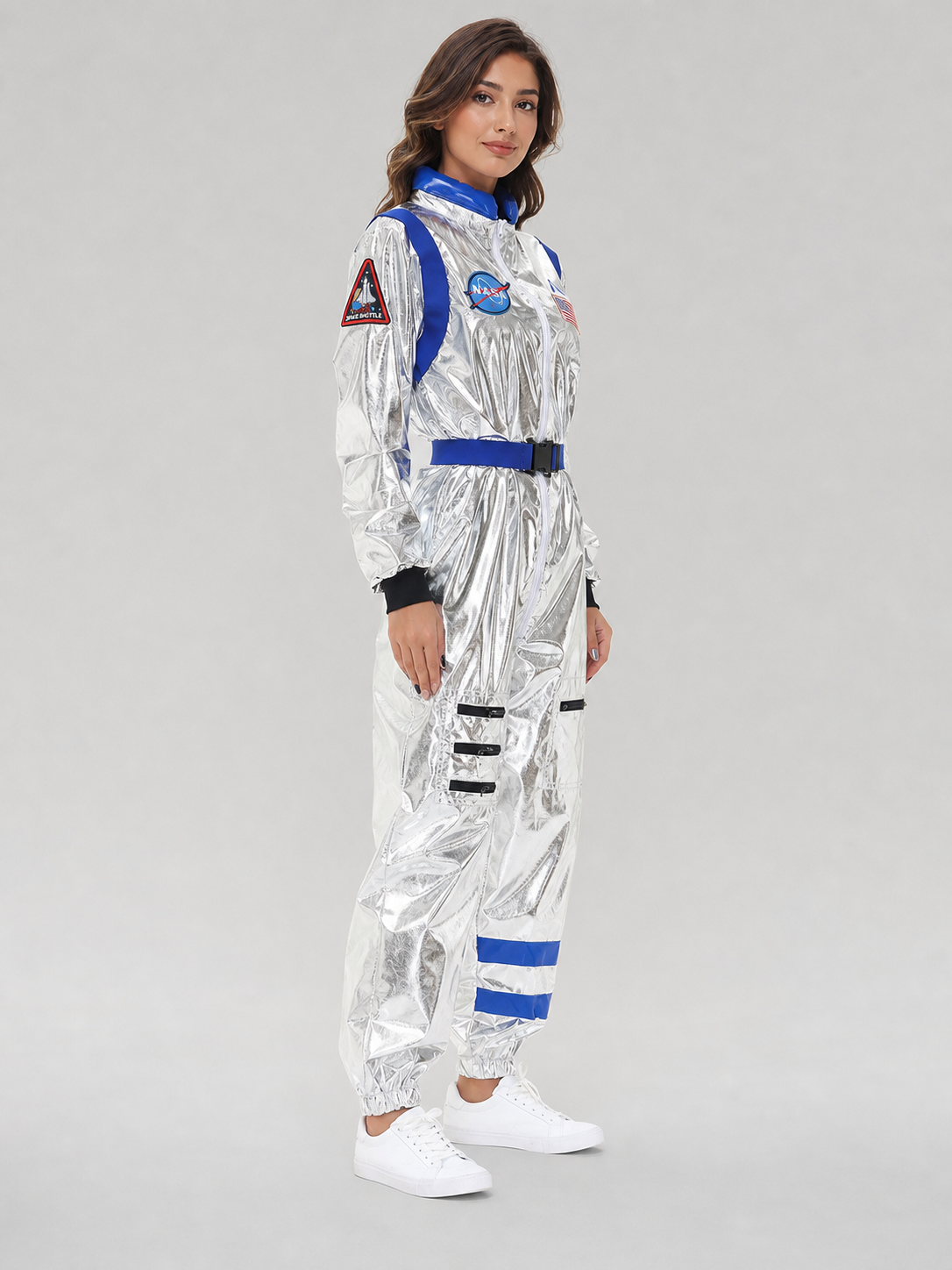 Silver NASA-Style Astronaut Jumpsuit Costume side view