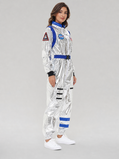 Silver NASA-Style Astronaut Jumpsuit Costume side view