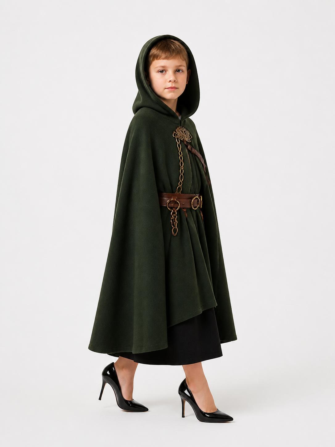 Green Hooded Costume Cloak, XL side view