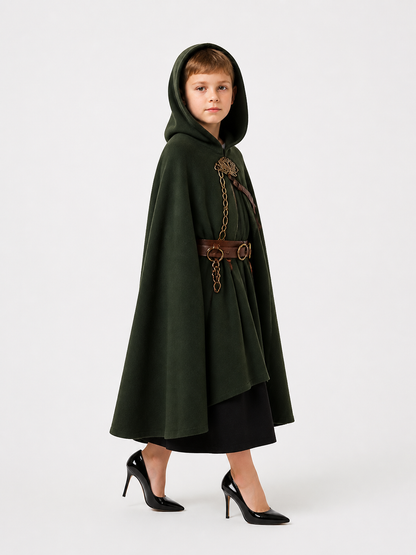 Green Hooded Costume Cloak, XL side view