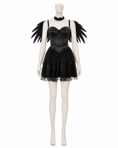 Black Cosplay Dress with a Full Skirt side view