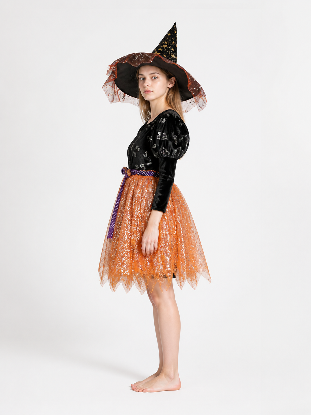Halloween Dress with Full Skirt and Hat side view