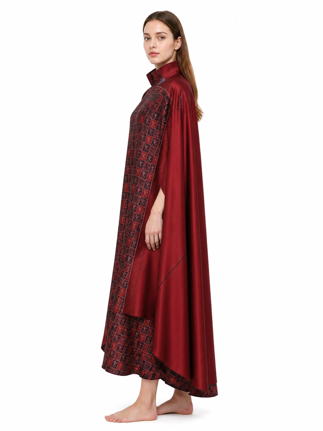 Red Superhero Cape with Plaid Pattern side view