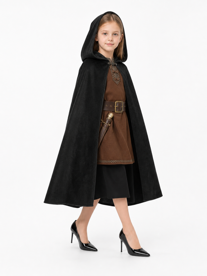 Black medieval hooded carnival cloak