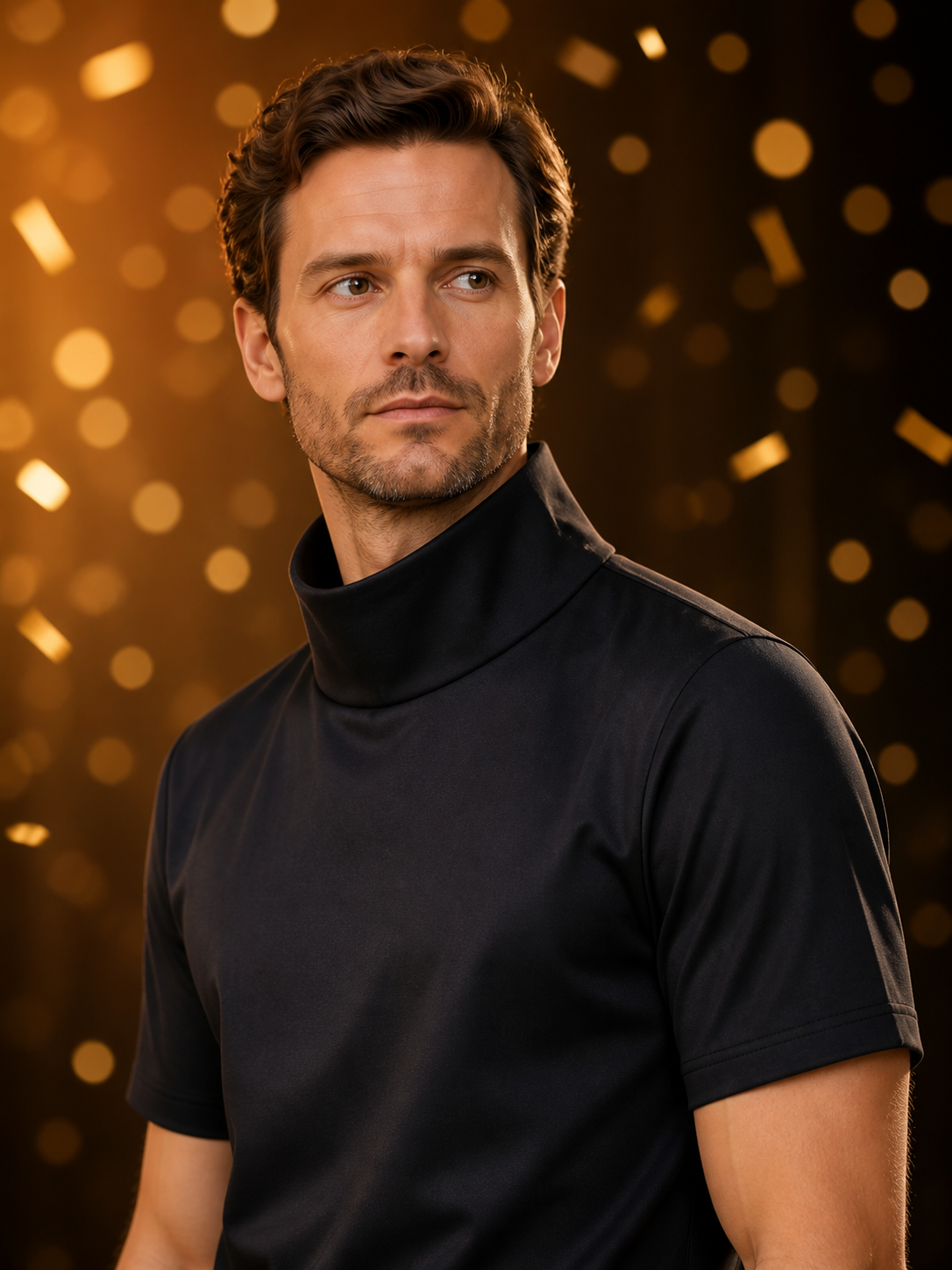 Black Short-Sleeve Top with a High Neck side view