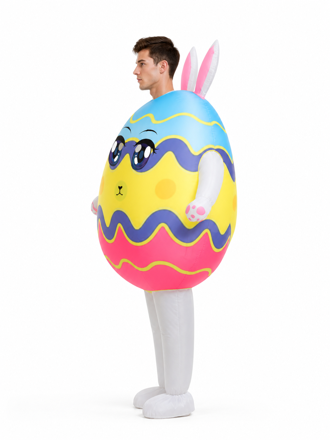 Inflatable Rabbit Egg Bodysuit Costume, Cartoon Striped Animal Outfit with Long side view