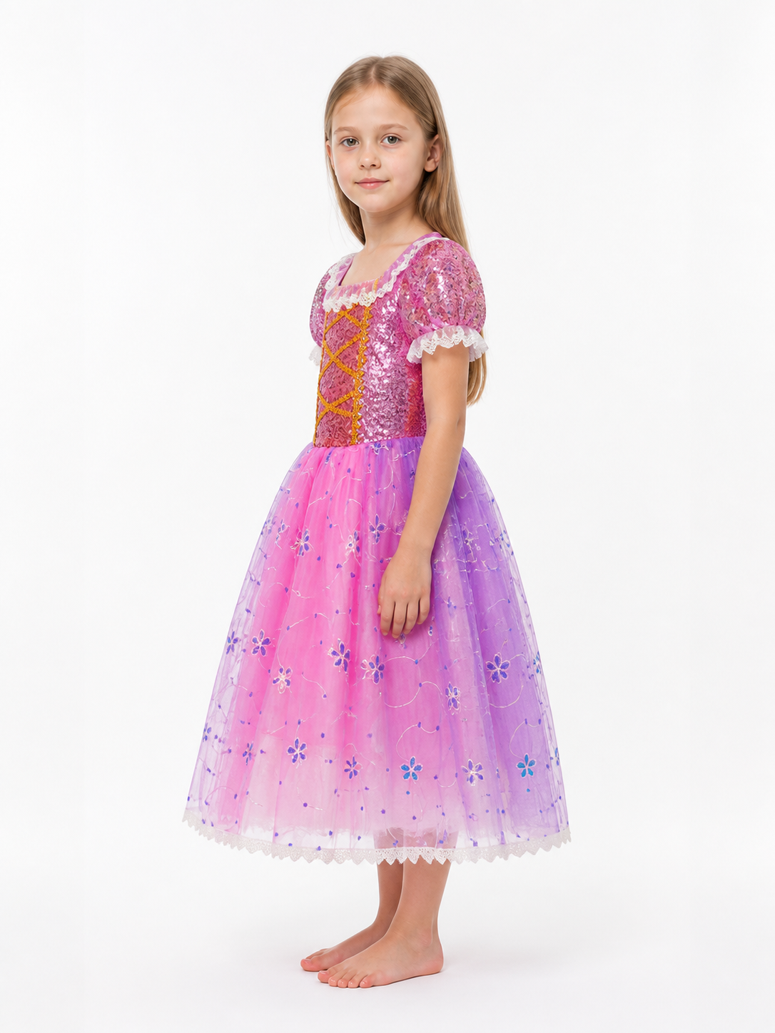 Puffy Layered Princess Dress with Sequins side view