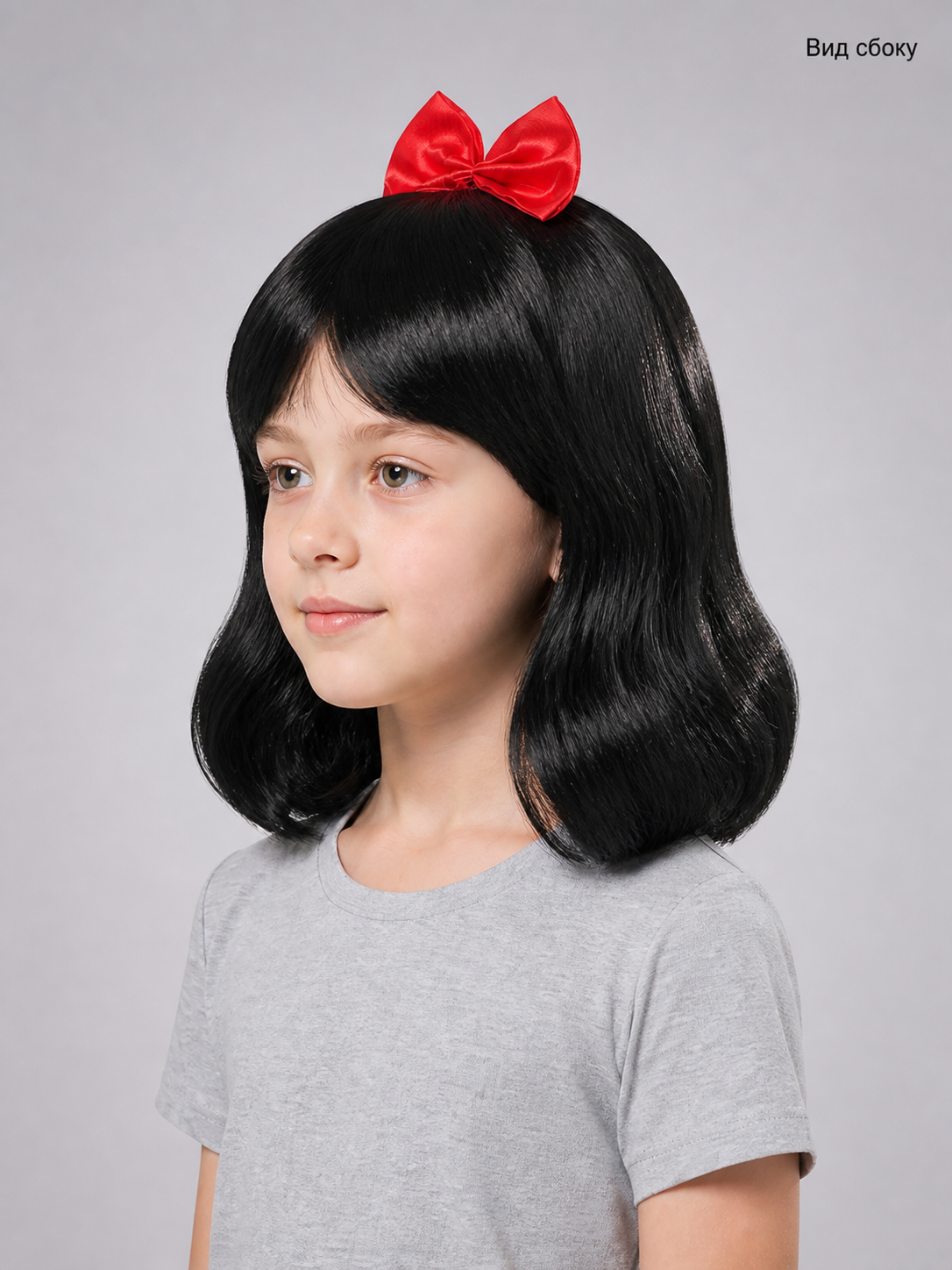 Black Carnival Wig with Red Bow for Halloween side view