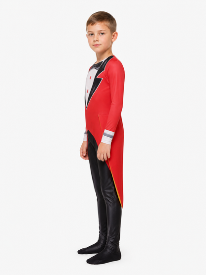 Clown Cosplay Jumpsuit, Red and Yellow Stripes, Tailcoat side view