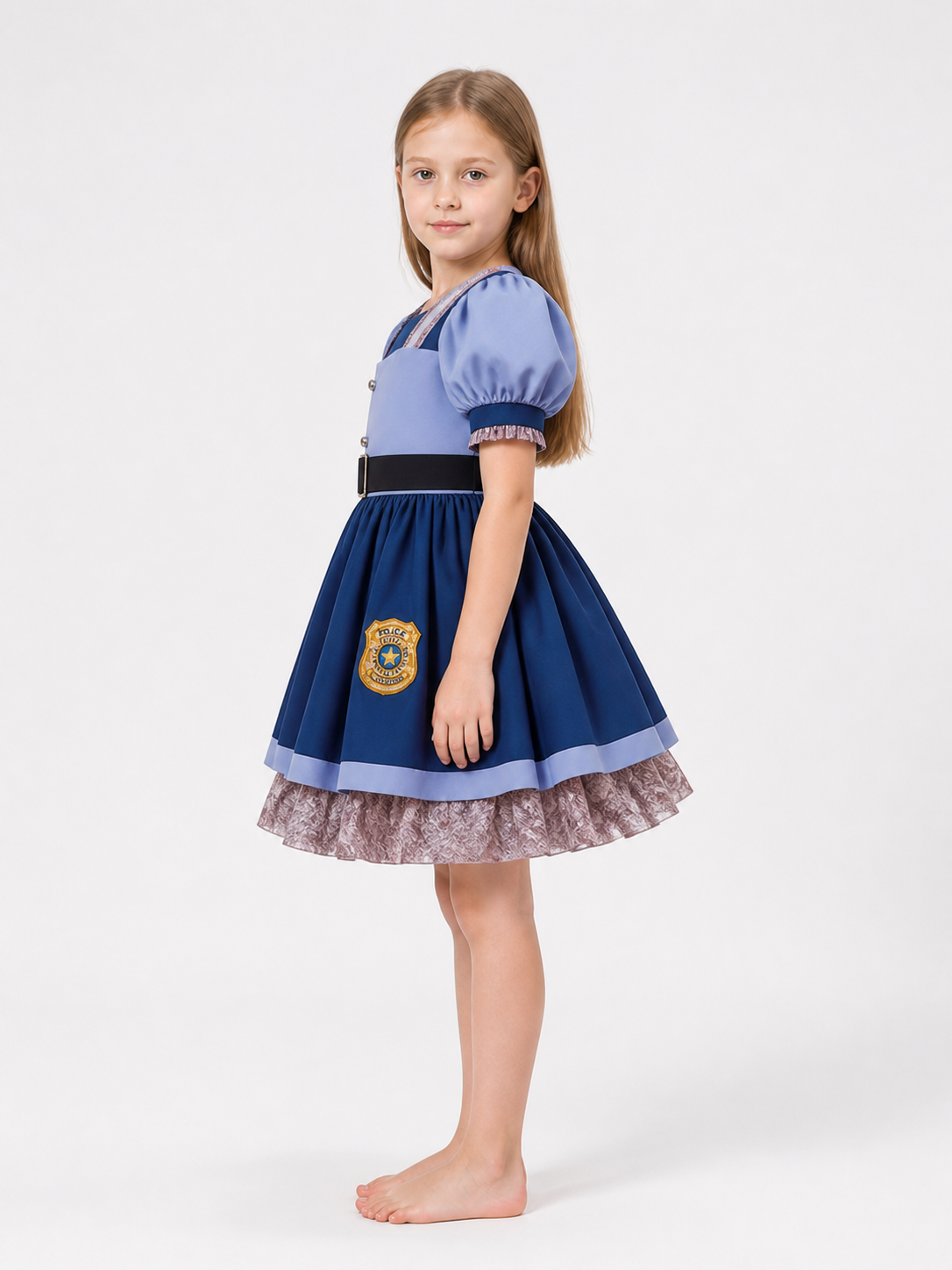 Police Officer Dress with Full Skirt and Badge side view