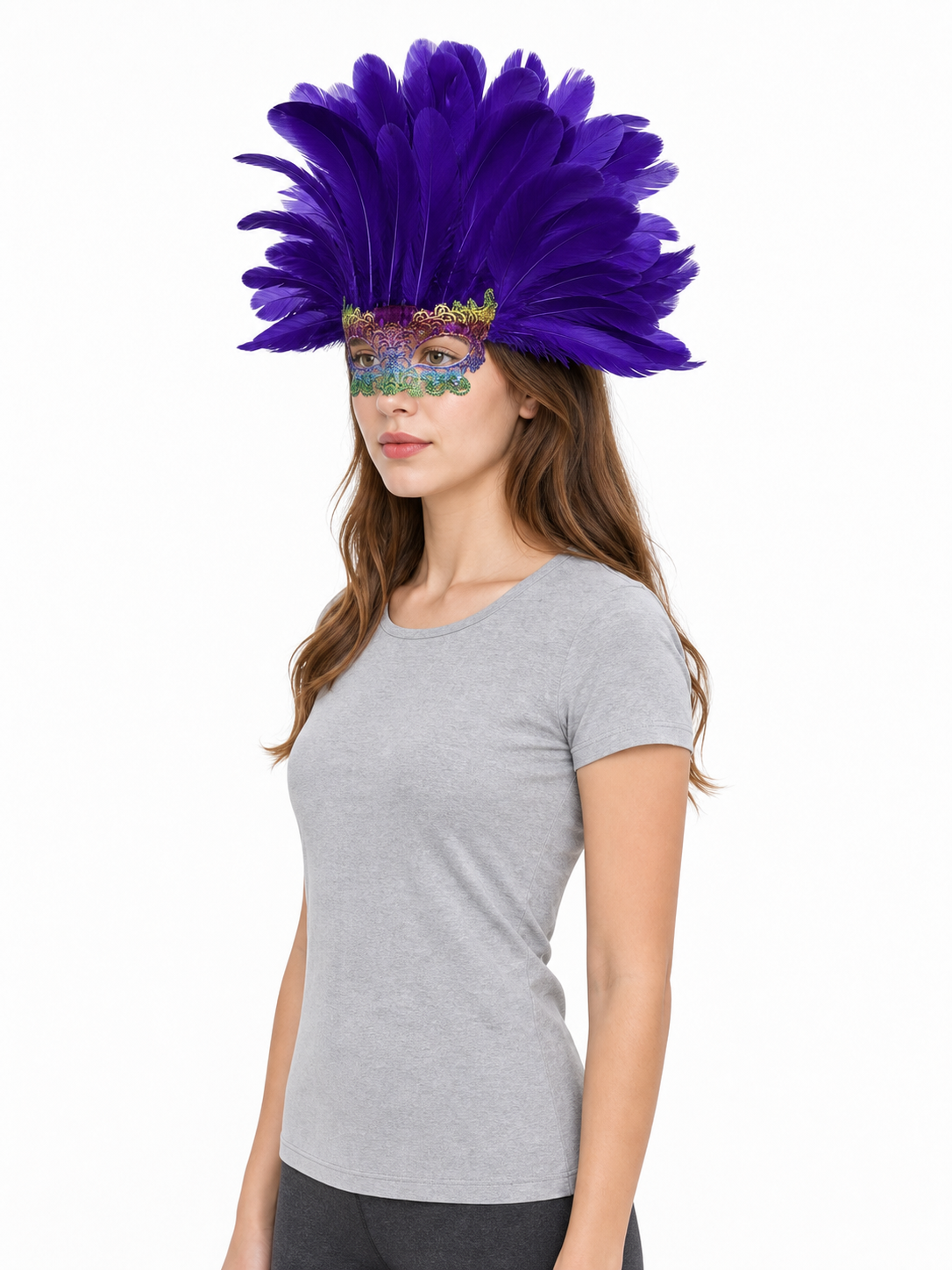 Carnival Headdress with Feathers and Mask