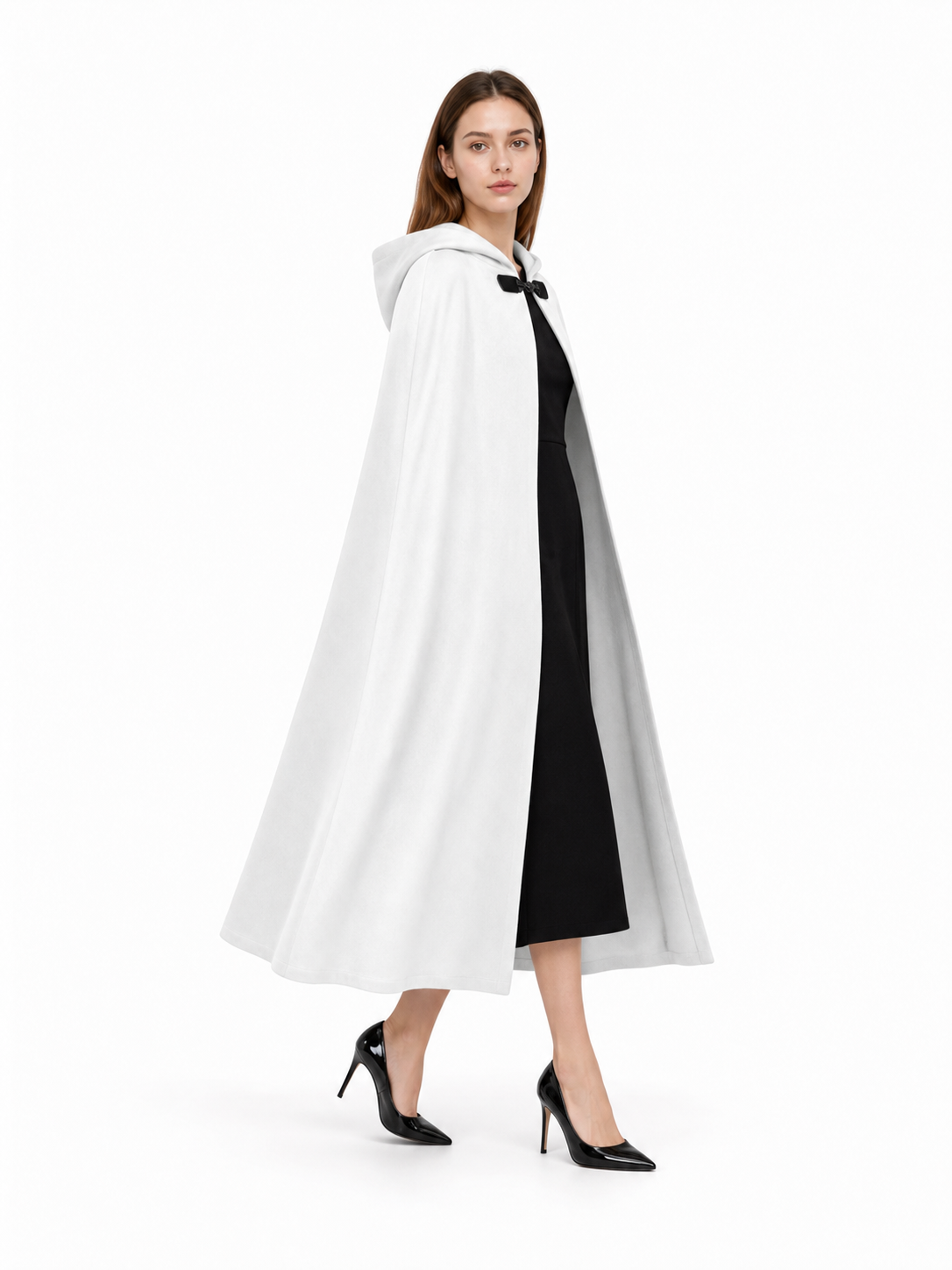 White medieval costume cloak with hood