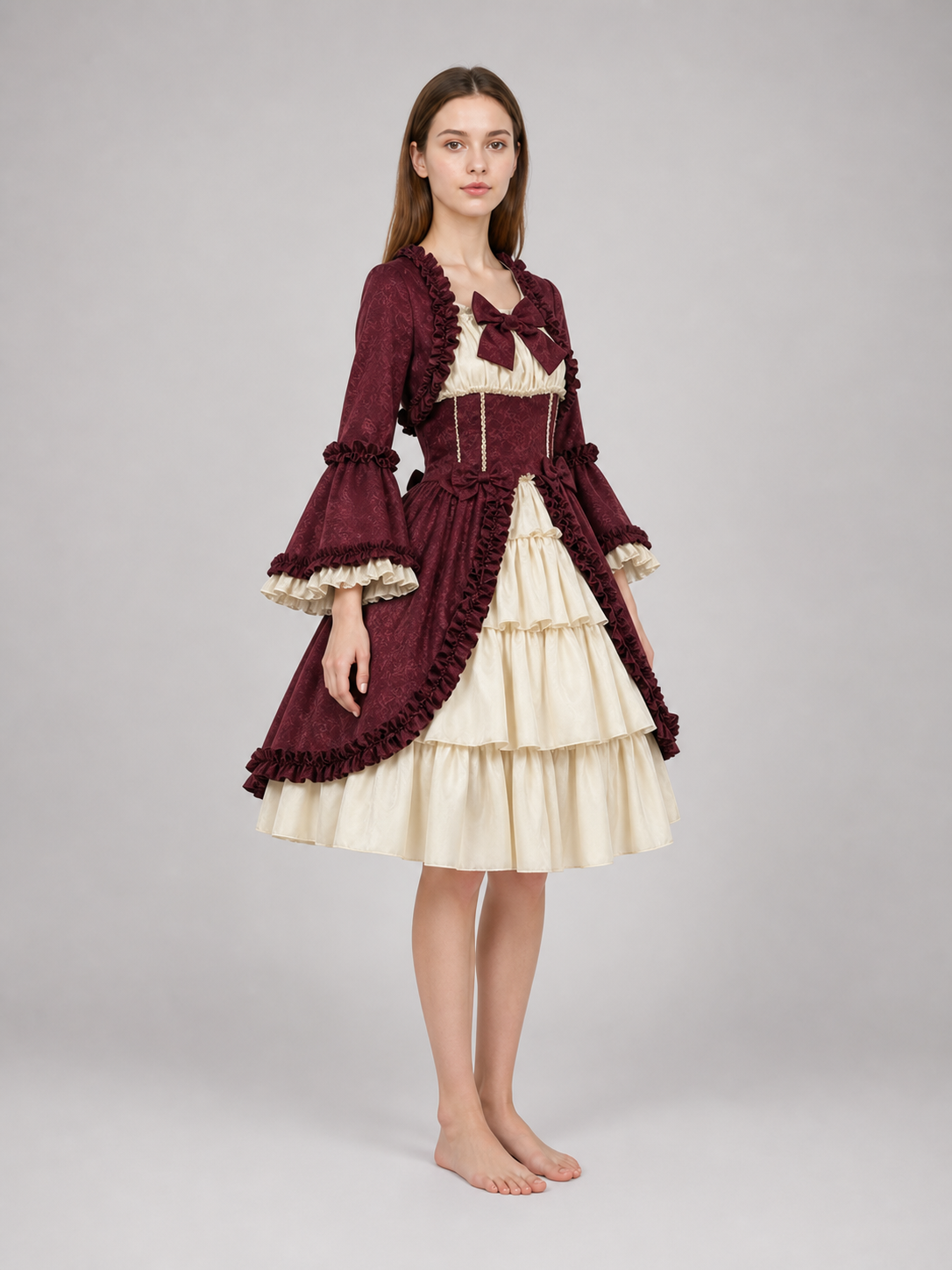 Victorian Gothic Dress with Bow and Ruffles